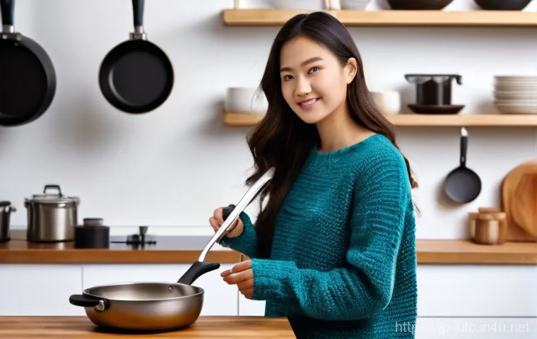 요리 초보자를 위한 기본 조리 도구 - **Prompt:** A young woman, around 22 years old, with a bright and thoughtful expression, is standing...