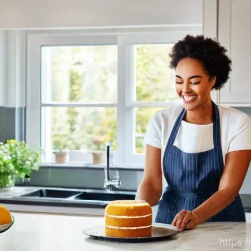 전기오븐과 가스오븐의 차이 - **Prompt:** A cheerful woman in a clean apron, gently holding a cooling rack with a perfectly baked,...