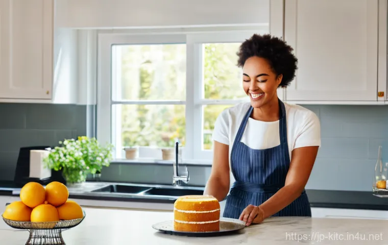 전기오븐과 가스오븐의 차이 - **Prompt:** A cheerful woman in a clean apron, gently holding a cooling rack with a perfectly baked,...