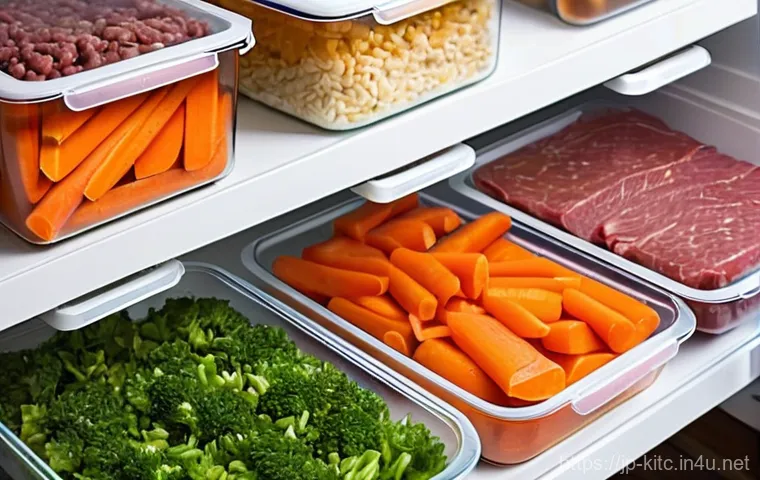 다목적 냉동 보관 용기 추천 - Image Prompt 1: The Efficient and Organized Freezer**