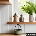 친환경 소재의 주방 행주 추천 - A cozy, modern Japanese kitchen scene featuring natural linen kitchen towels hanging neatly on simpl...