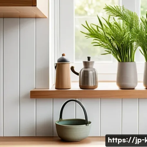 친환경 소재의 주방 행주 추천 - A cozy, modern Japanese kitchen scene featuring natural linen kitchen towels hanging neatly on simpl...