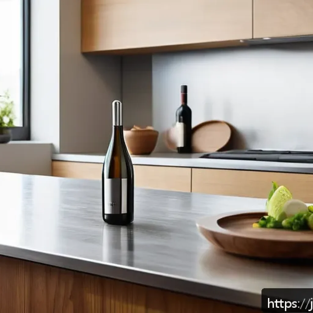 최신 디자인의 와인오프너 비교 - A sleek, modern lever-style wine opener made of brushed stainless steel with a minimalist design, pl...